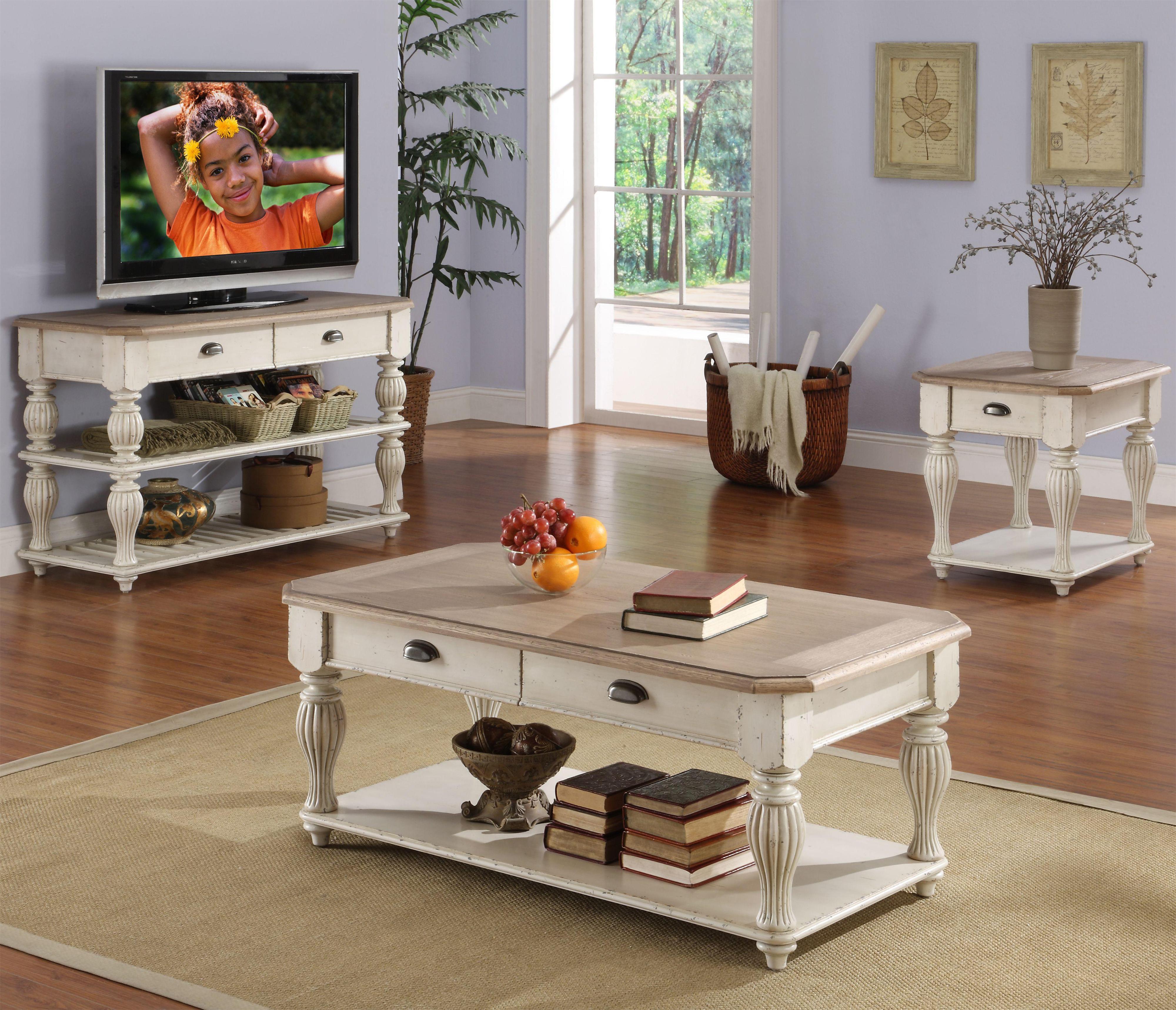 Riverside Furniture Coventry Two Tone Rectangular Cocktail Table with 2